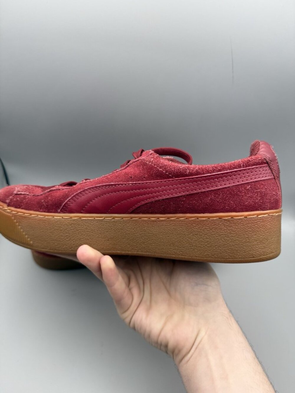 Puma US 9.5 Women's Platform Sneakers Suede Red Brown Lace Up Ladies - Picture 6 of 13
